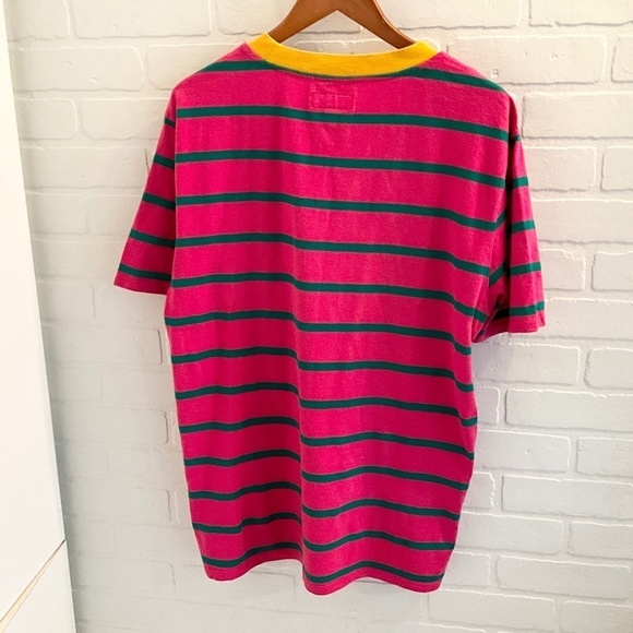 Guess x J Balvin Tee Short Sleeve Crew neckline Stripes Pink Green Yellow Sz M - Picture 6 of 11